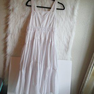 Pinch Tiered Mini Dress Size L White Smocked Sleeveless 3104D Straps Metal Lined